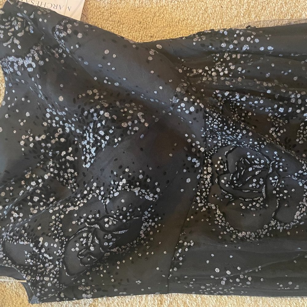 Marchesa Notte one shoulder dark navy glitter tulle evening gown size 2 NWT - Picture 5 of 9